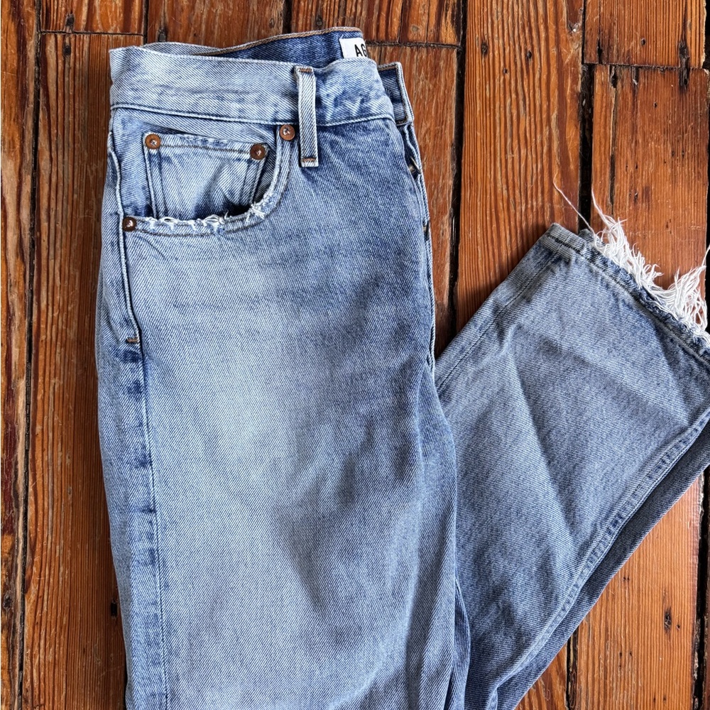 Agolde Riley High Rise Jeans - Blue. - Picture 2 of 10